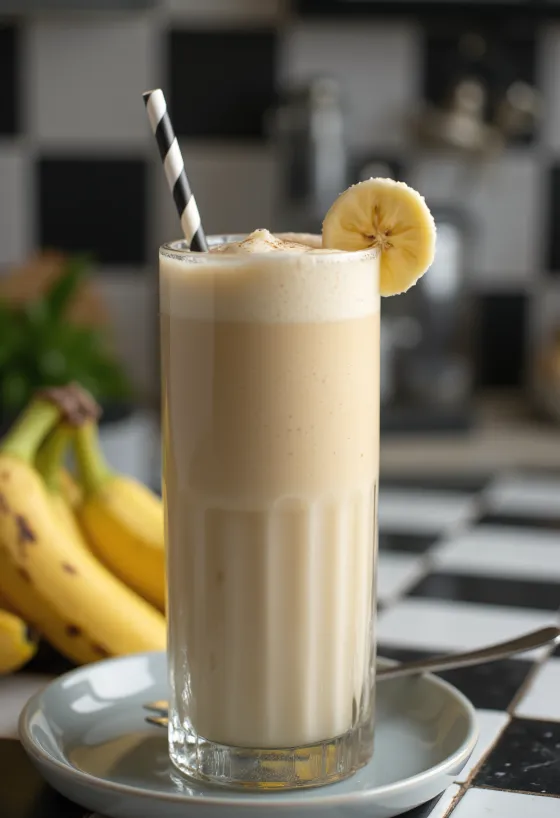 Batido de plátano servido en vaso