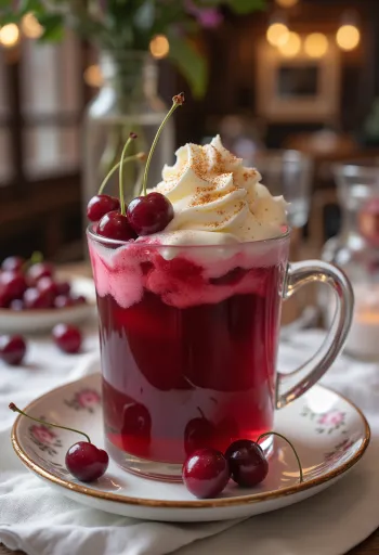 Sidra dulce de cereza servida en vaso