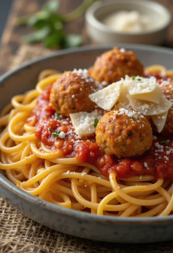 Espaguetis con albóndigas y salsa de tomate