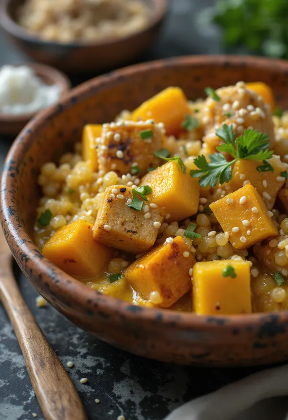 Curry de quinoa y calabaza con tofu