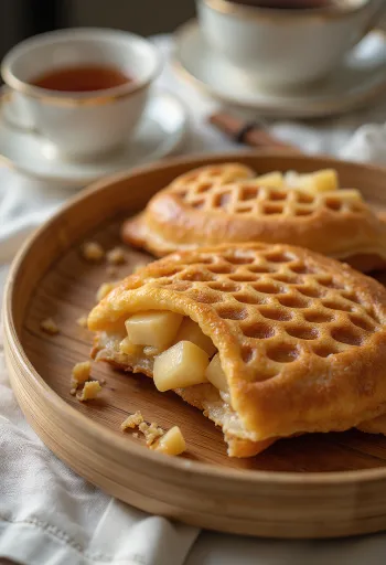 Taiyaki con manzana servido, pastel fresco con relleno de manzana