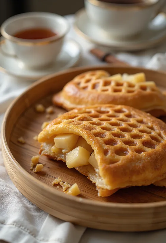 Taiyaki con manzana servido, pastel fresco con relleno de manzana