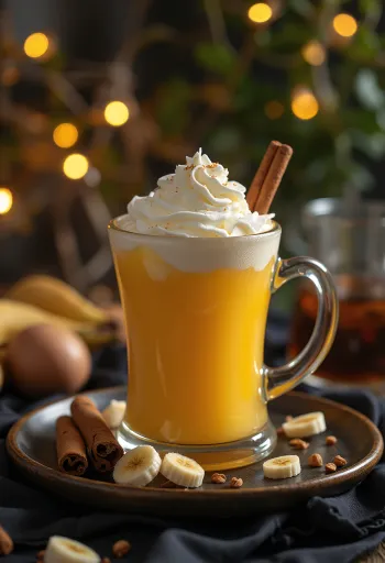 Sidra de plátano y mango servida en vaso