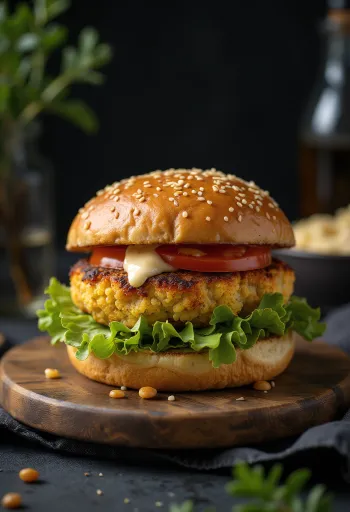 Burger vegana de coliflor servida
