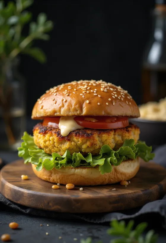 Burger vegana de coliflor servida