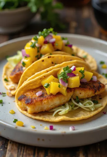 Tacos de pescado con salsa de maracuyá