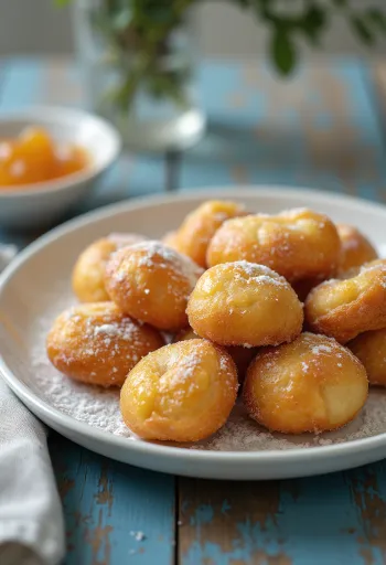 Buñuelos de requesón servidos con azúcar glas