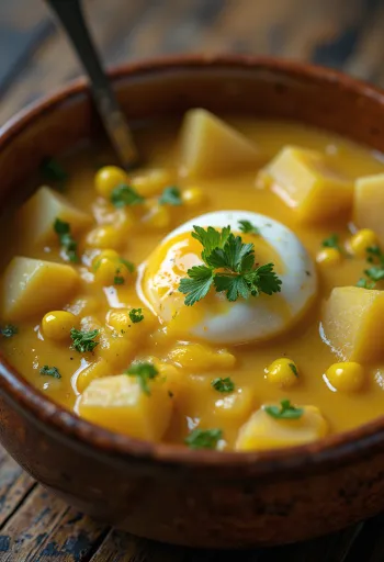 Chupe andino, sopa peruana con abundante pollo, patatas y queso