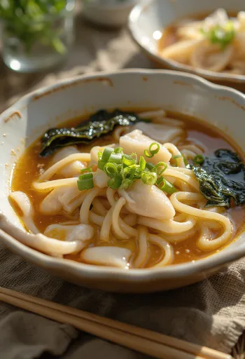 Deulkkae kalguksu, rica sopa de pescado coreana con fideos y algas