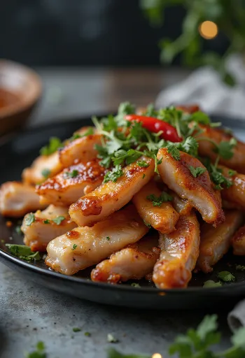 Oreja de cerdo a la parrilla servida con cilantro