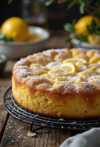 Pastel de almendra y limón servido