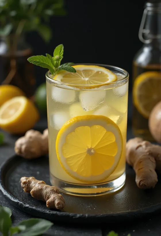 Limonada de jengibre y miel servida fresca