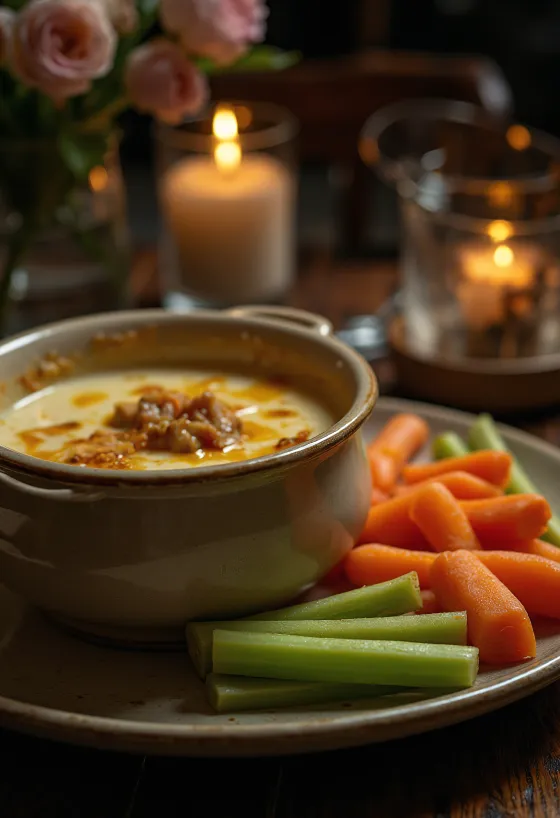 Bagna cauda con verduras crudas, verduras frescas y salsa rica