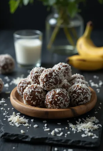 Bolitas de coco y plátano servidas en un bol