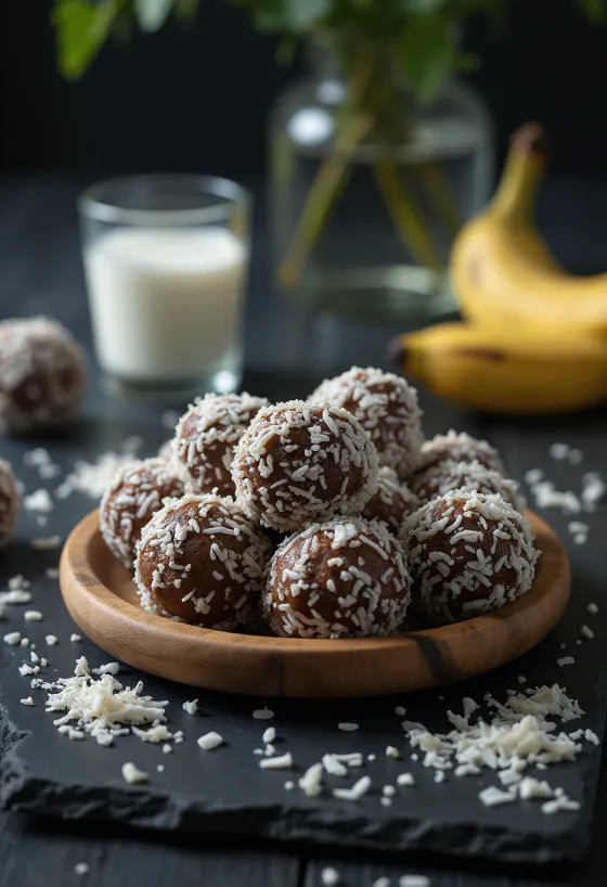 Bolitas de coco y plátano servidas en un bol