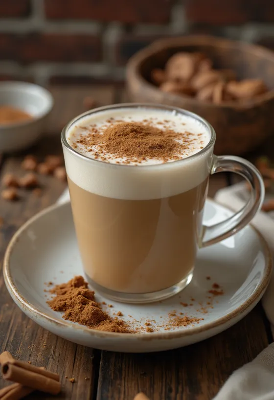 Té espumoso con canela y especias en taza