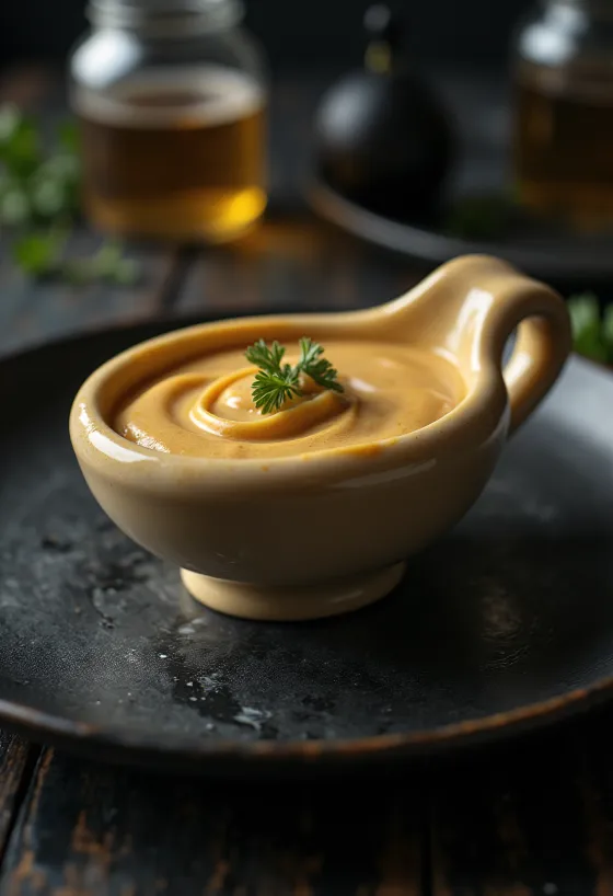 Salsa de cerveza y mostaza servida