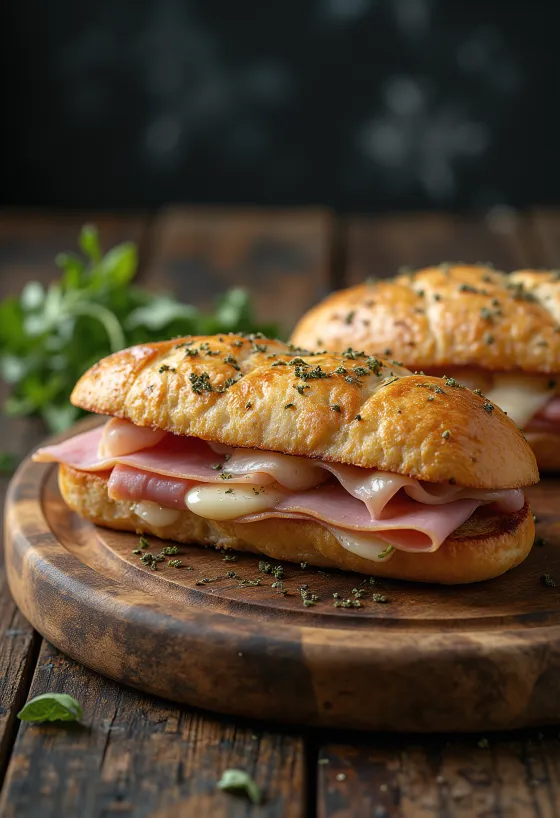 Panini con jamón y mozzarella, pan crujiente