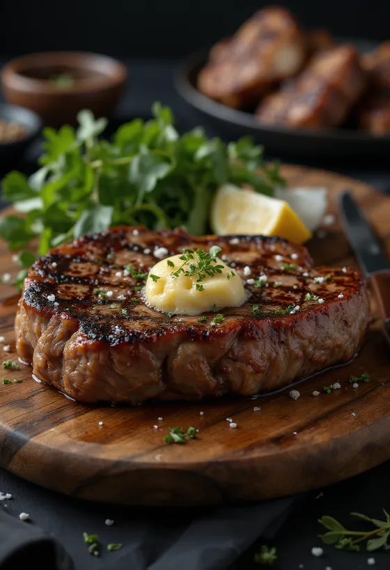 Chuletón T-bone dorado en sartén