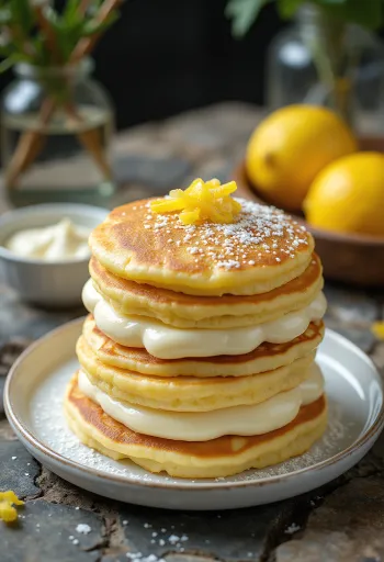 Tarta de crêpes con requesón servida en un plato