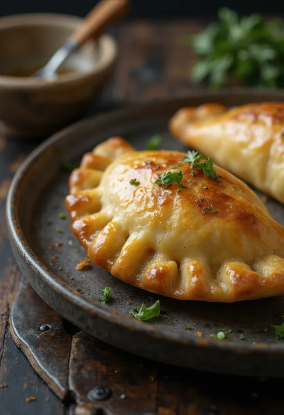 Empanadillas de patata y ajo horneadas y doradas