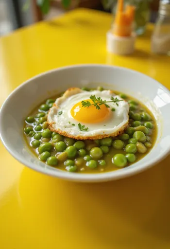 Guisantes estofados cremosos, espolvoreados con perejil fresco