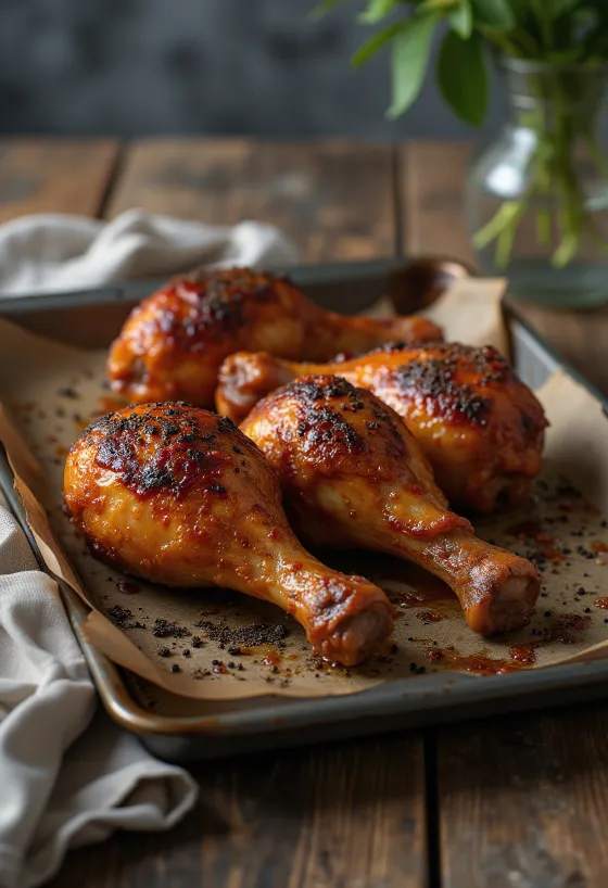 Muslos de pollo a la barbacoa servidos