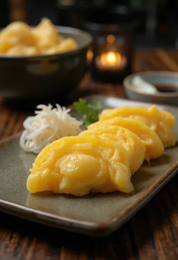 Dashimaki Tamago, tortilla japonesa con dashi, cortada en rodajas, con bonito color dorado