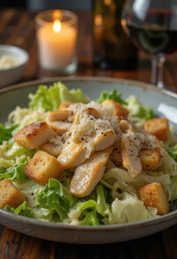 Ensalada César clásica con picatostes crujientes y queso parmesano