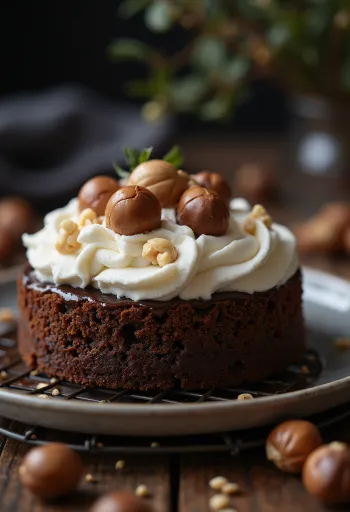 Tarta de chocolate y avellanas servida