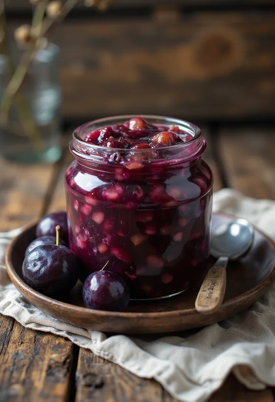 Chutney agridulce de ciruela con canela servido