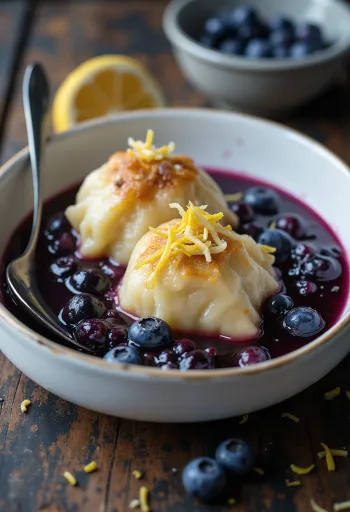 Dumplings de arándanos servidos