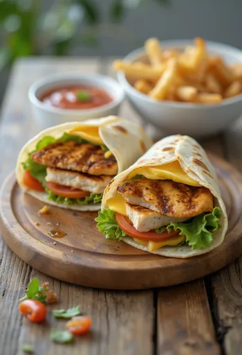 Wrap de pollo con verduras frescas, pechuga a la parrilla y salsa de yogur