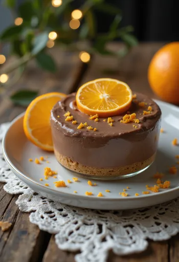 Tarta mousse de chocolate y naranja servida en porciones