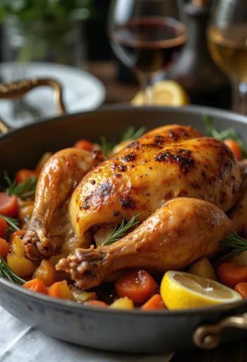 Pintada asada servida con verduras asadas