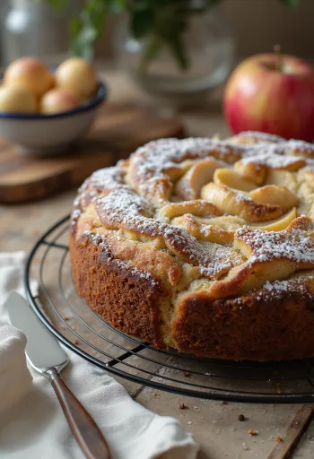 Tarta de amapola y manzana servida
