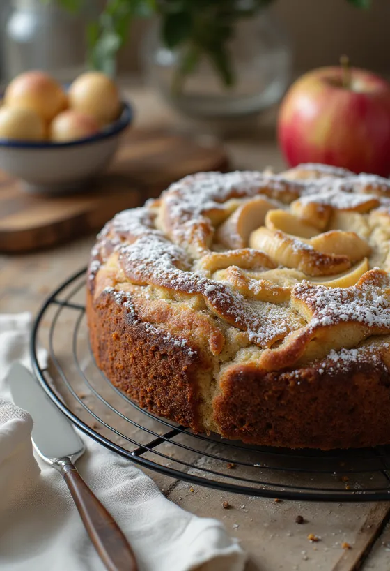 Tarta de amapola y manzana servida