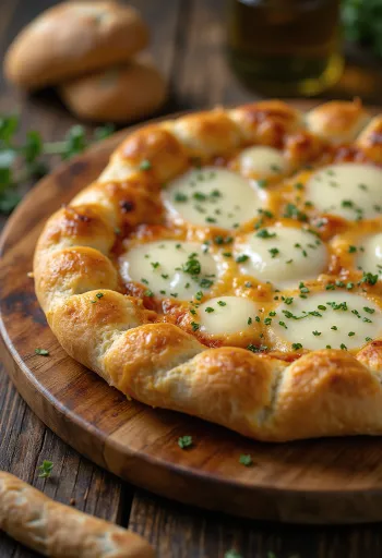 Pizza Quattro Formaggi con borde relleno servida