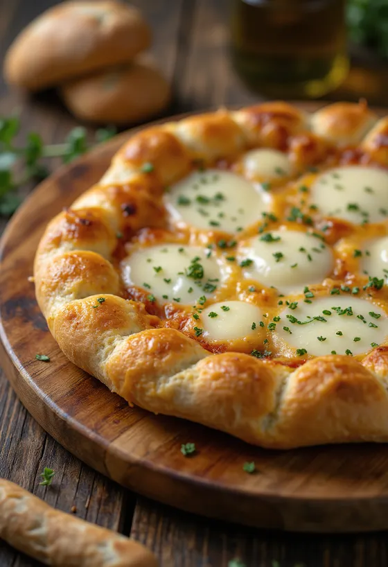 Pizza Quattro Formaggi con borde relleno servida