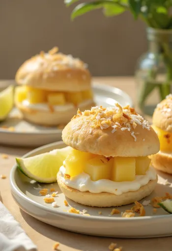 Bao bun de piña y coco servido