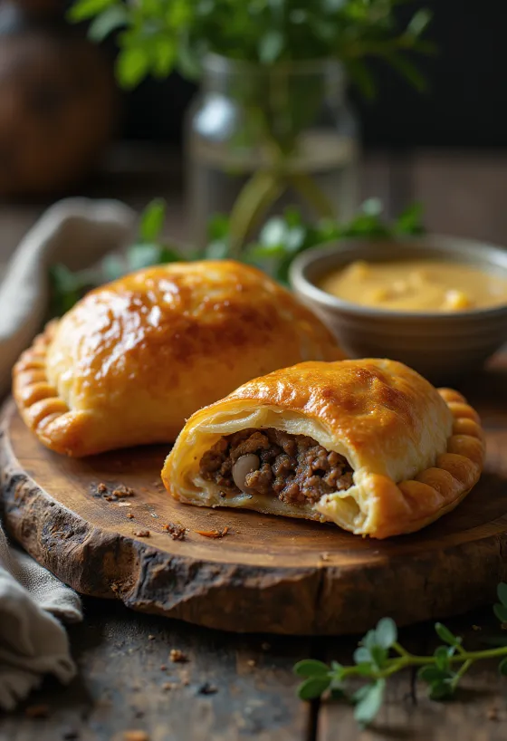 Empanadas de pino – empanada de carne chilena horneada hasta dorarse, servida en un plato