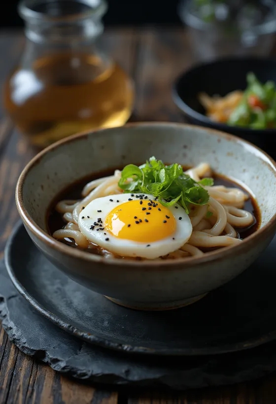 Bol de Hadaka Udon frío con huevo y salsa de soja