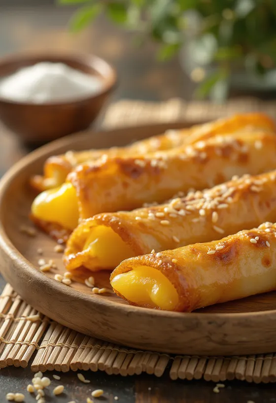 Turon con queso, rollitos de masa filo crujiente rellenos de queso