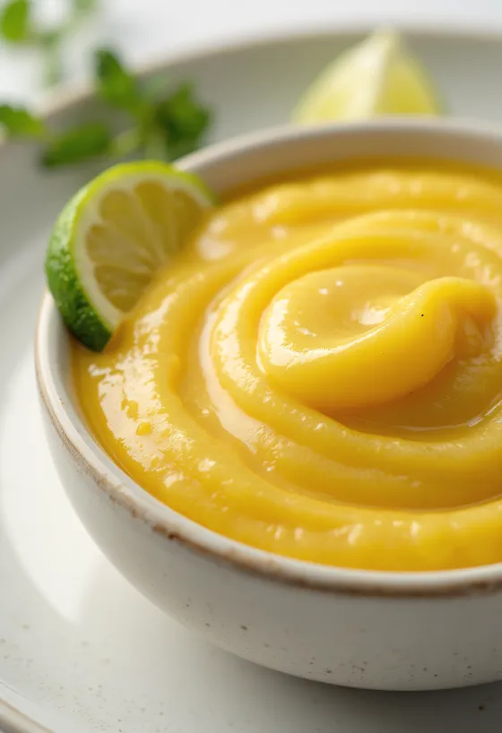 Salsa de curry, lima y jengibre servida