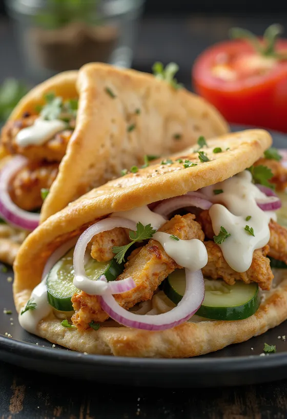 Gyros de pollo servido en plato