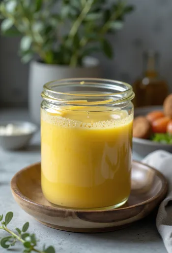 Salsa de miel y mostaza Dijon servida con ensalada