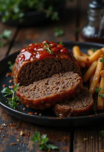 Pastel de carne de alce servido con puré de patatas y verduras