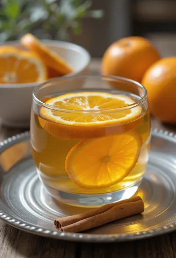 Infusión de jengibre y naranja servida fresca