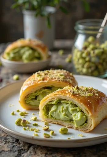 Strudel de pistacho servido