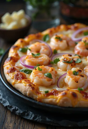 Pizza estilo sueco con gambas